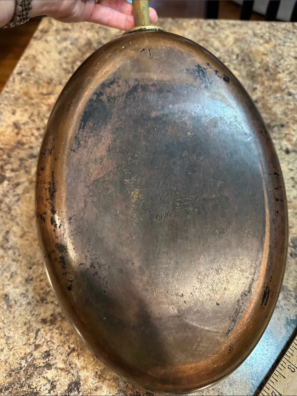 Revere Ware 1976 Brass-Handled Copper 12” Oval Frying Pan - Brown/Copper Finish